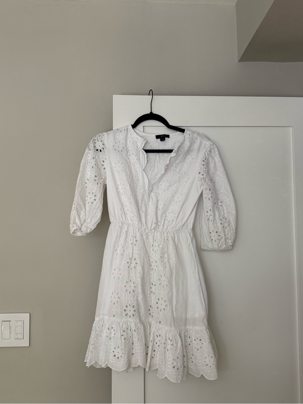 J. Crew White Eyelet V-Neck Mini Dress